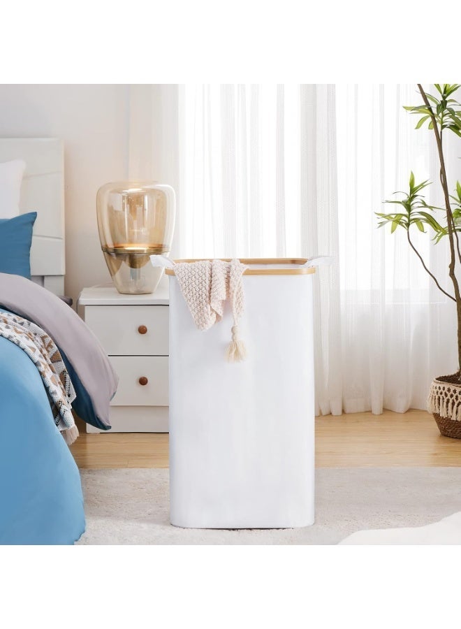 Large Laundry Hamper with Lid by, 100L Tall Laundry Basket with Bamboo Handles for Clothes and Toys, Collapsible Laundry Basket with Removable Inner Bag for Bedroom and Bathroom, White - Image 5